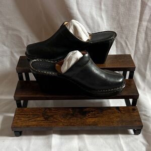 Born Black Leather Wedge Mules